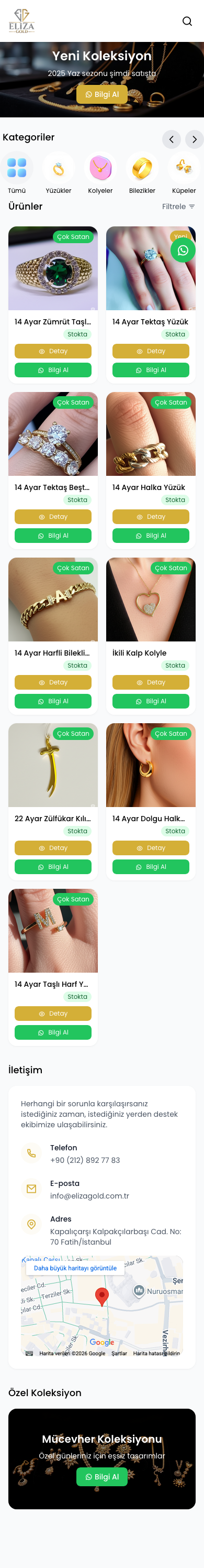 Eliza Gold Kuyumculuk Mobil E-Ticaret Sitesi Tasarımı
