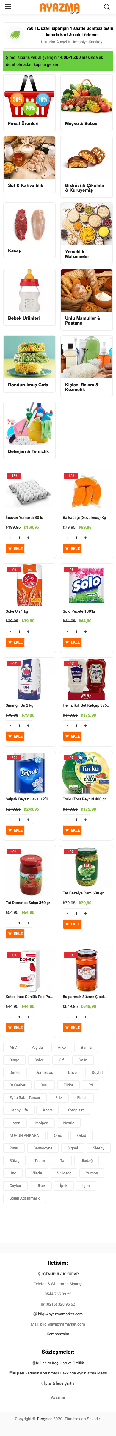 Tunçmar Market Zinciri Mobil Uygulama ve Online Alışveriş Arayüzü