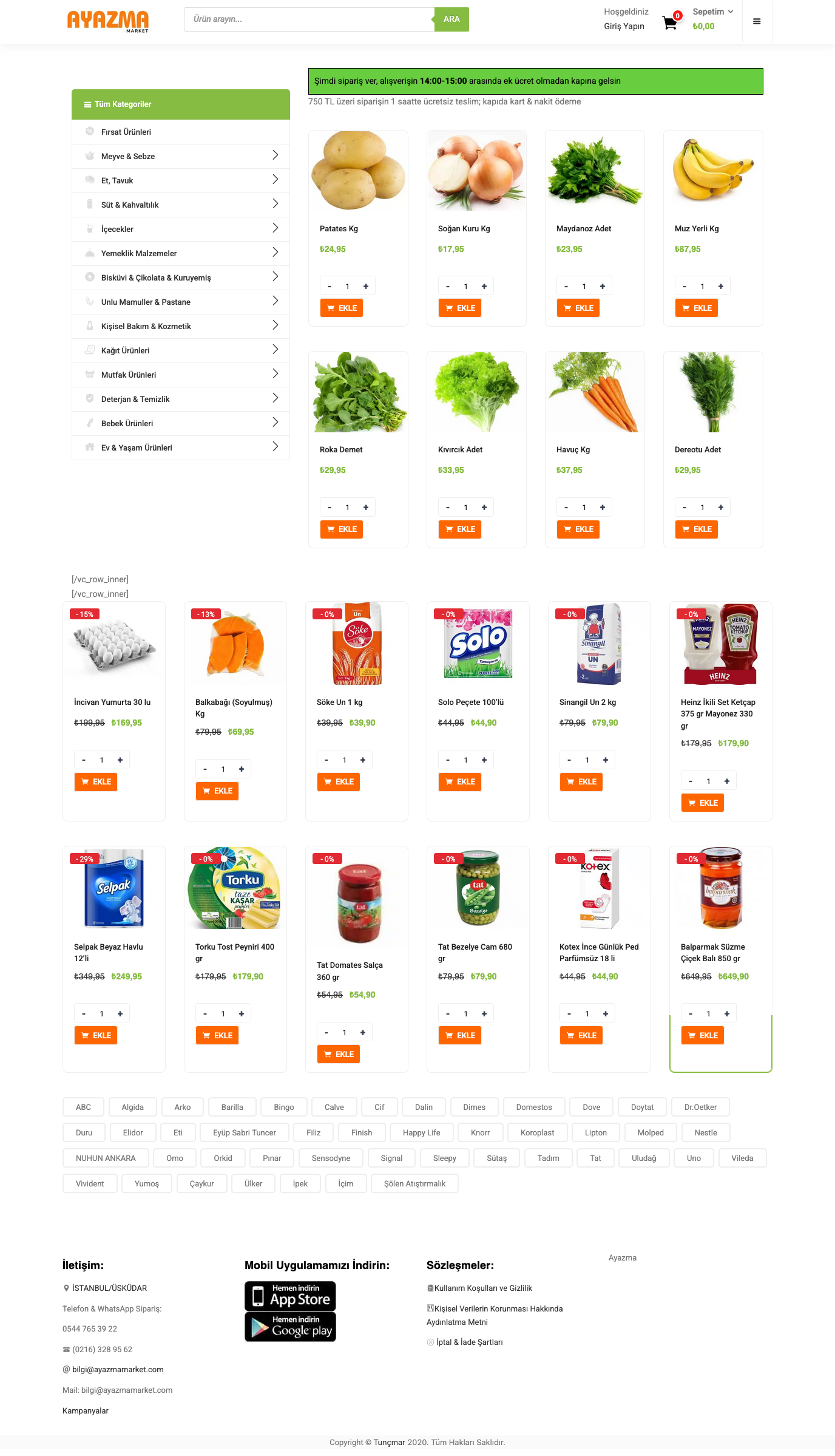 Ayazma Online Market masaüstü görünümü